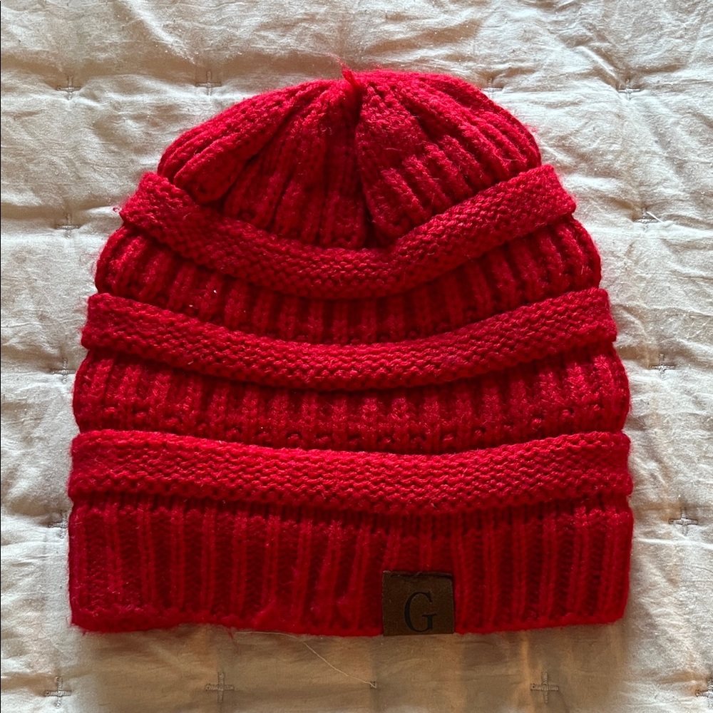 Red Knit Beanie for Kids/Women